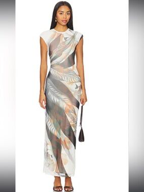 NWT- AFRM Cody Print Mesh Dress, Noir Leaf Lotus,XS